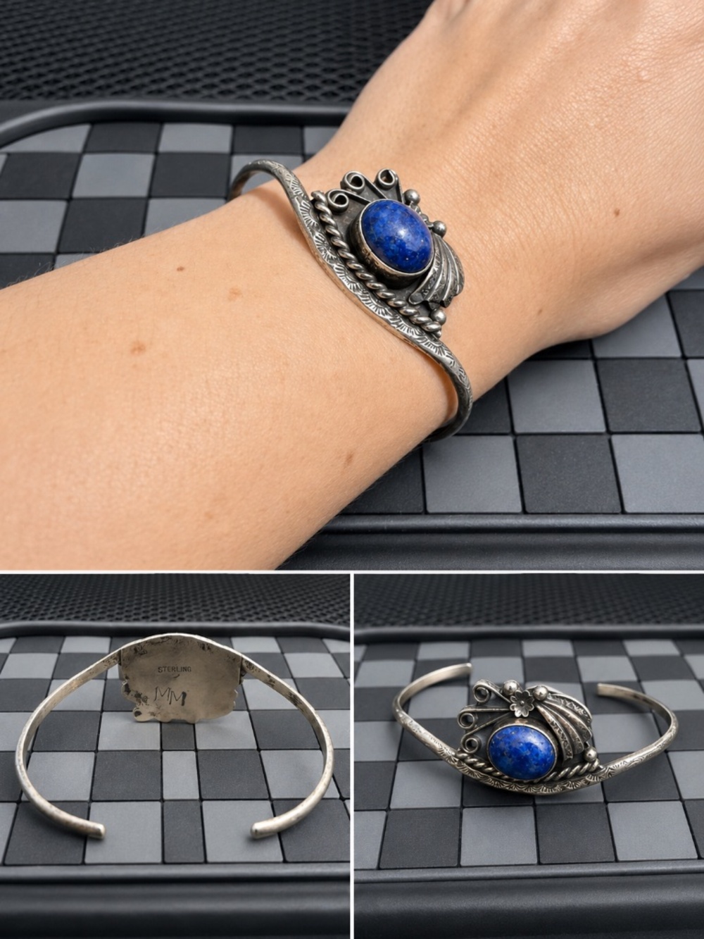 Vintage Michael Mendoza Sterling Silver Lapis Lazuli Cuff Bracelet